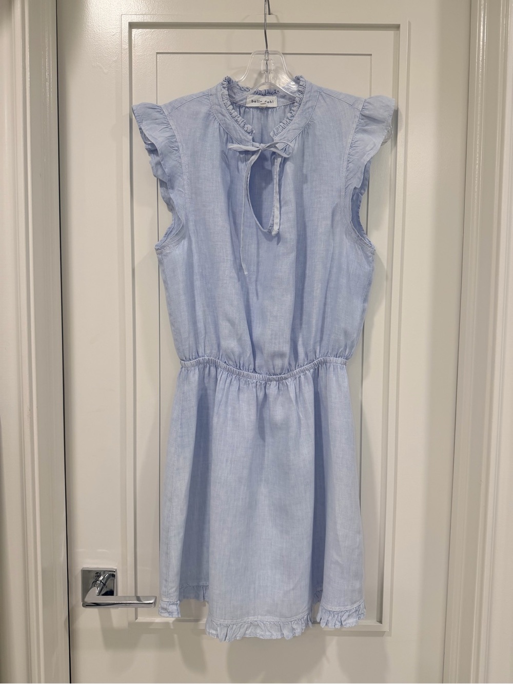 Bella Dahl Light Blue Tie-Neck Dress with Ruffle Sleeves